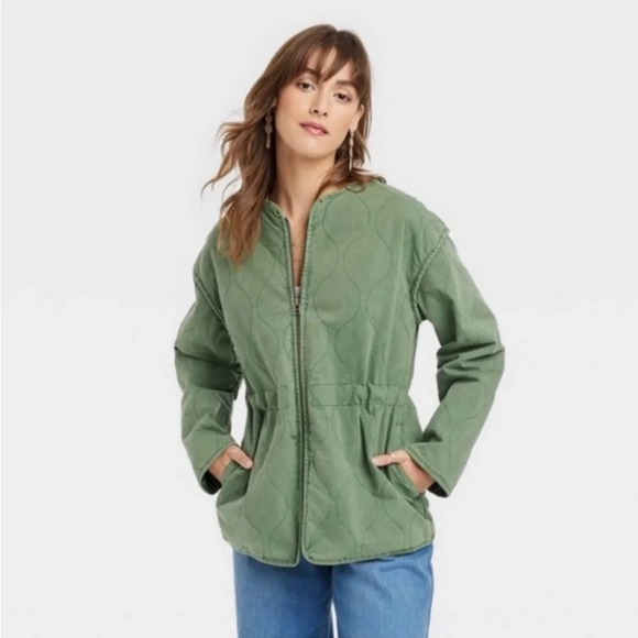 Universal thread green, quilted,cinched waist, utility jacket, size small - Picture 2 of 7
